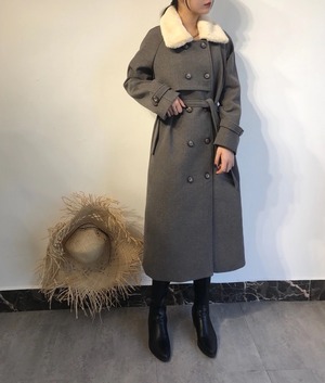 ウールブレンド ファー付き ロングコート AJ42441-6665