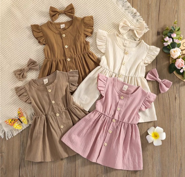 ショルダーフリルリネンワンピース