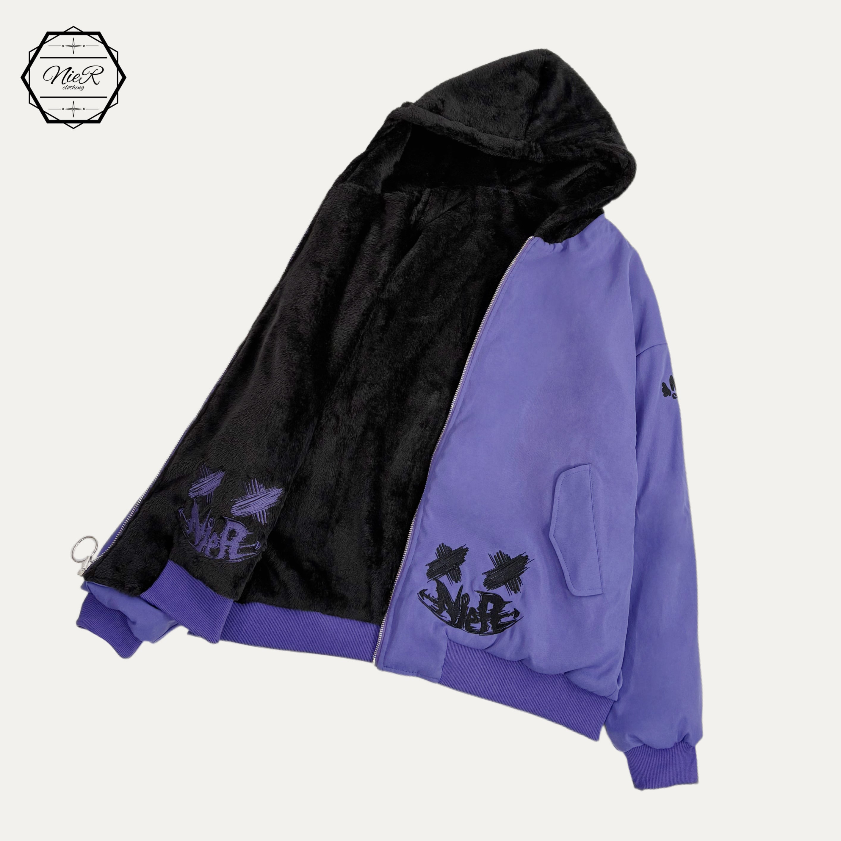 先着39点限定半額SALE》REVERSIBLE FUR ZIP OUTER【PURPLE × BLACK