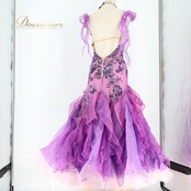 社交ダンス 衣装 silvia design シルビア スタンダード ドレス ワンピース デモ 競技 ダンス パーティ 発表会 紫 フリル レース 華やか ラベンダー パープル系 ホワイト系 高級感 かわいい フリル 競技用 ドレス ロングドレス コスチューム エレガント 女性用 おしゃれ パフォーマンス