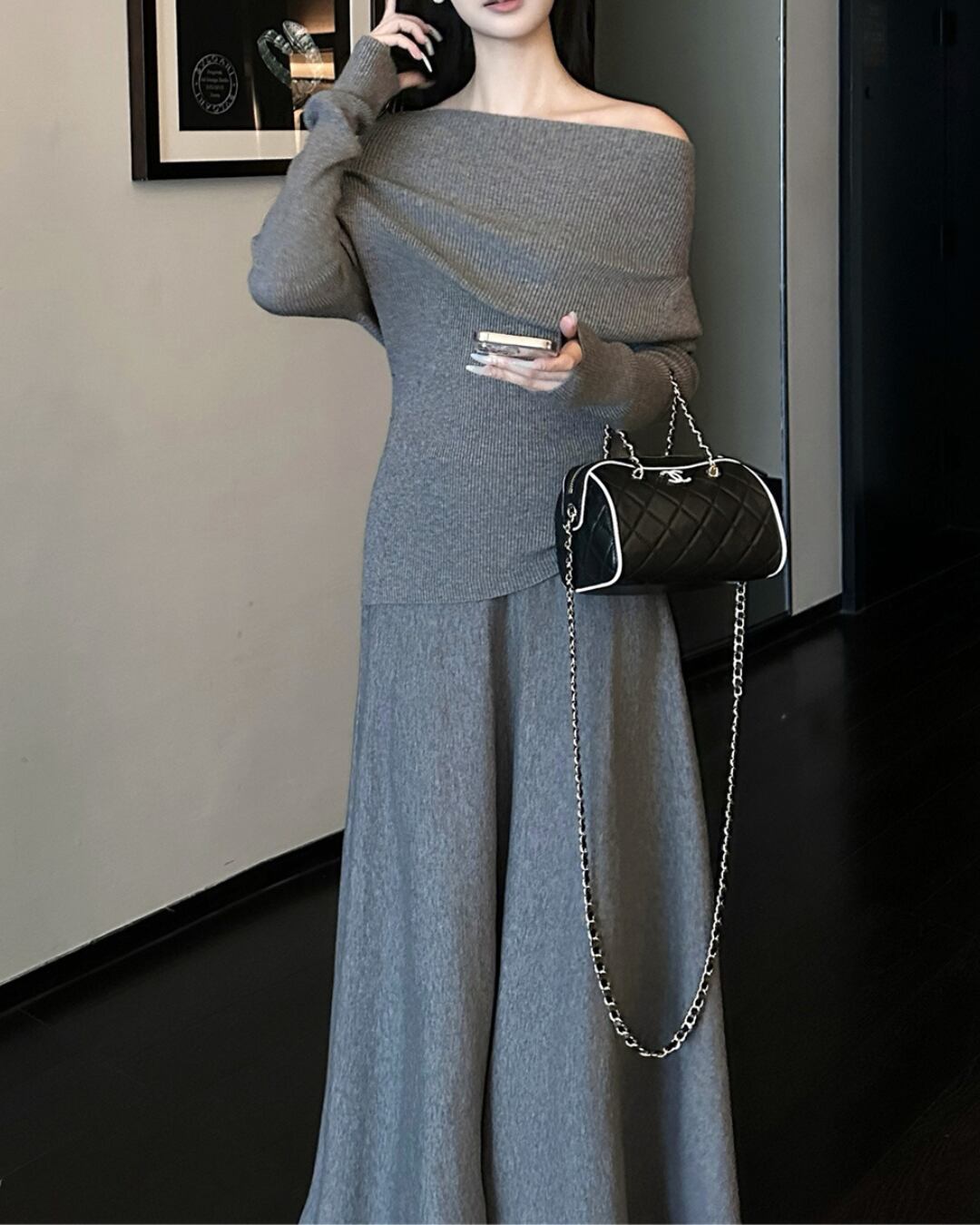 オフショルニット×スカートセットアップ A25108