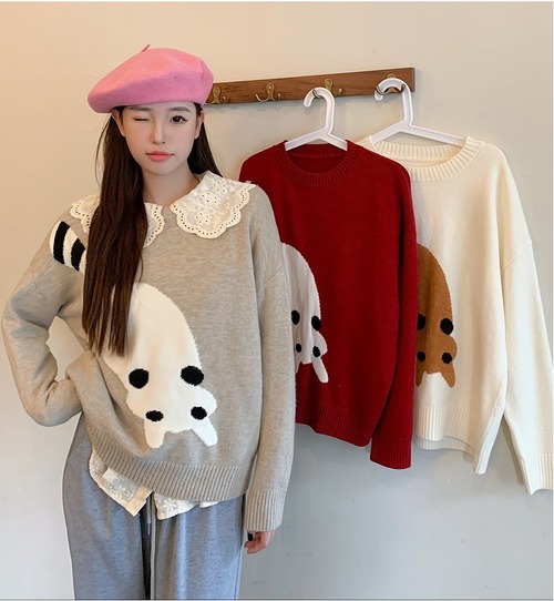 【大きいサイズM-3XL】ファッションセーター♪アカ/グレー/ベージュ3色展開◆#sertc-2t07617