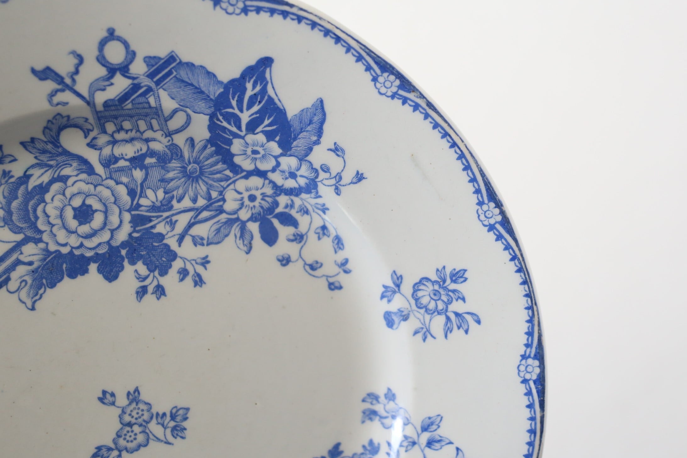 フランス アンティーク GIEN ジアン プレート ブルー スカラップ模様