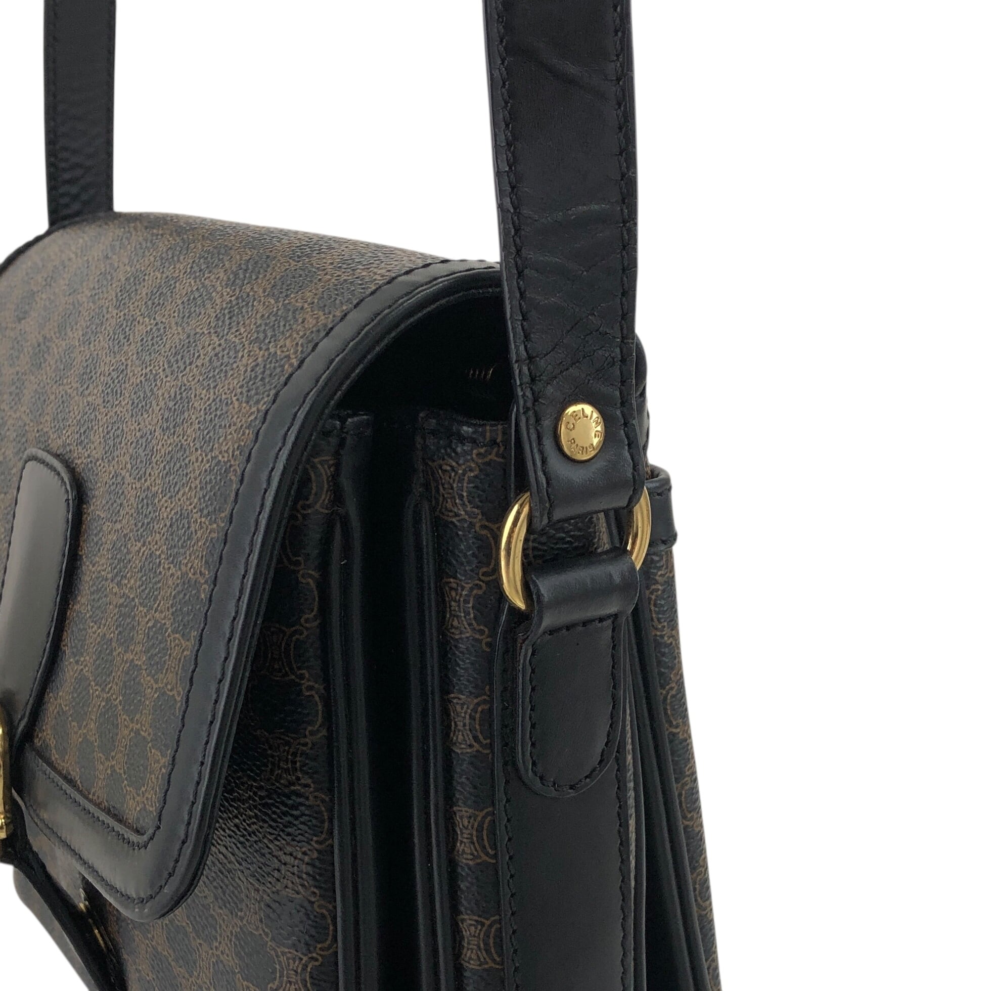 ✨美品✨OLD CELINE　マカダム　カーフレザー　ショルダーバック　ブラック CELINE セリーヌ ゴールド マカダム金具 カーフレザー