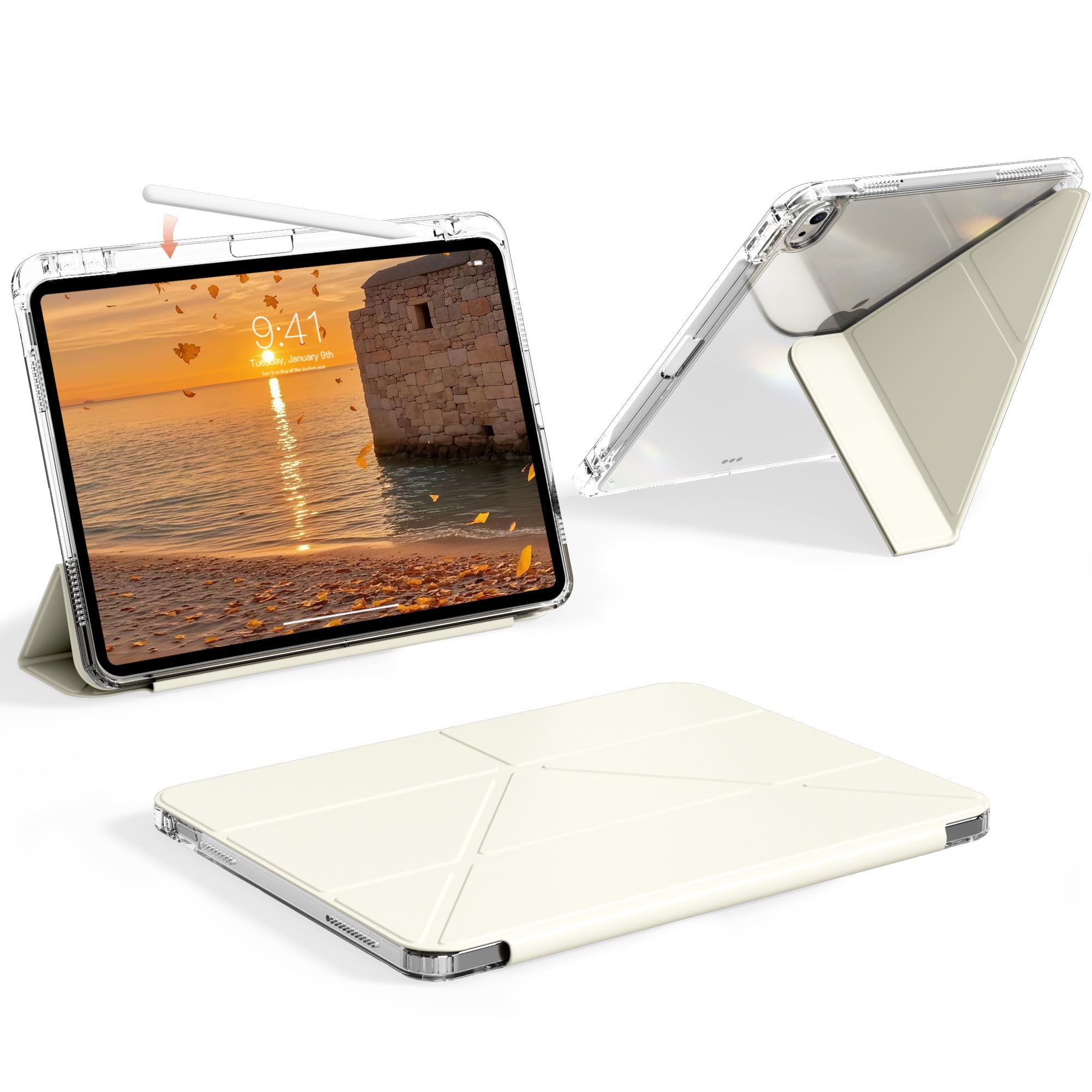 zoyu 対応 iPad 11世代 (A16) / 10世代 11 / 10.9インチ 2025/2022 モデル 透明ケース 、ホワイト