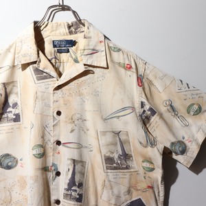 美品 L 釣り ヘミングウェイ ポロラルフローレン 半袖開襟シャツ フィッシング 総柄 vintage camp polo ralph lauren