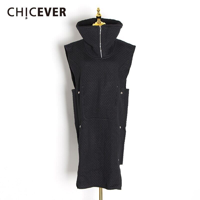 CHICEVERヴィンテージブラックチェック柄ドレスレディーススタンドカラーノースリーブタンクミディドレス2020秋の服 オータム 秋物 ビンテージ 6base524613200624