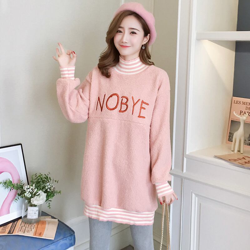 【新作】【送料無料】 マタニティウェア2019冬の新しいプラスベルベットの厚いラムウールのドレスアルファベット刺繡母乳育児スカート-アリババ 刺繍 ウィンター 冬物 expec235454695116