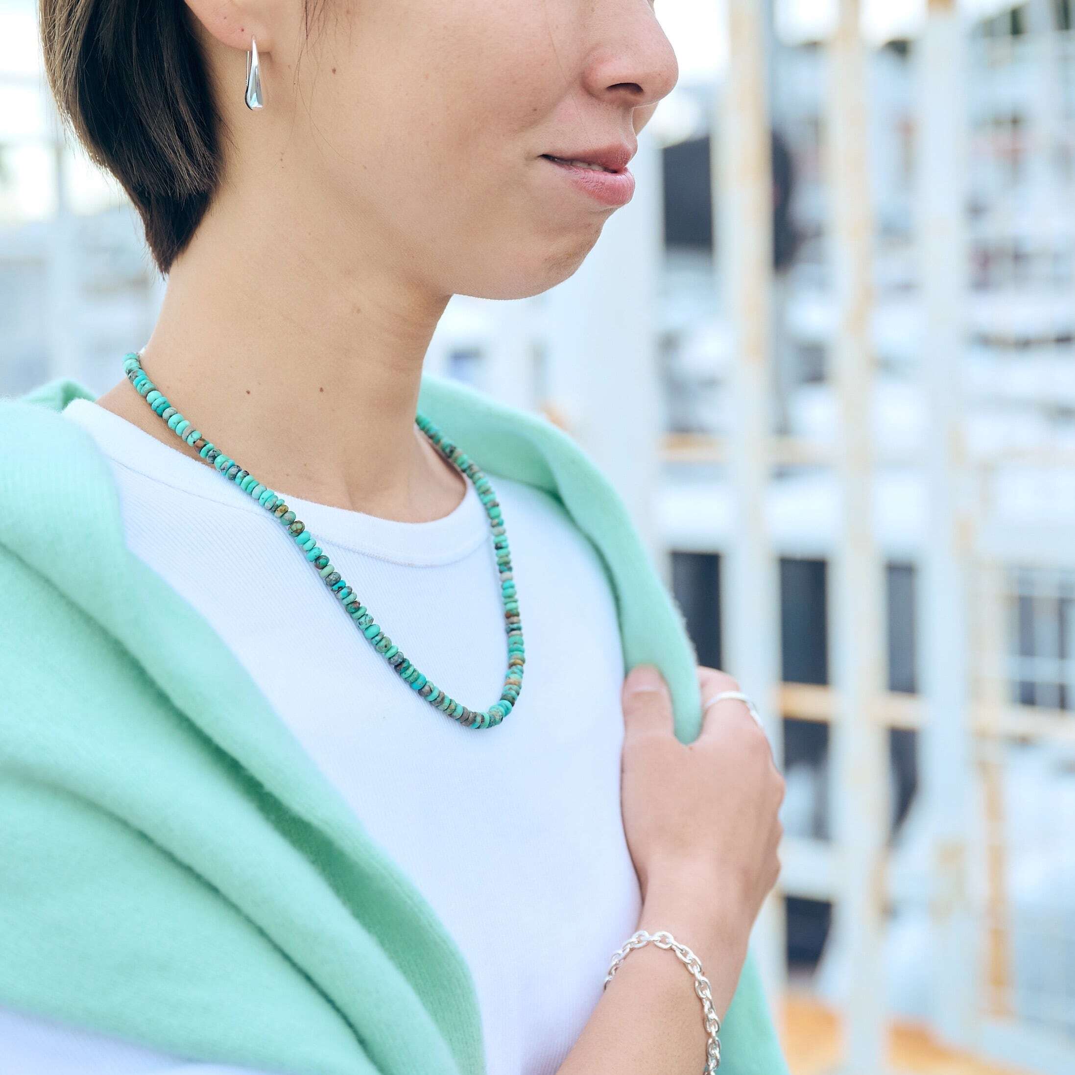 残りわずか】Lagoon Original グリーンターコイズ 0.5cm ネックレス 40