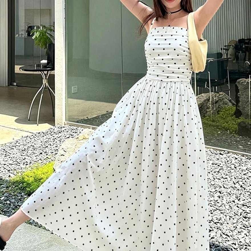 夏風にほどけるリボン ストライプ＆ドット大人ガーリーキャミ