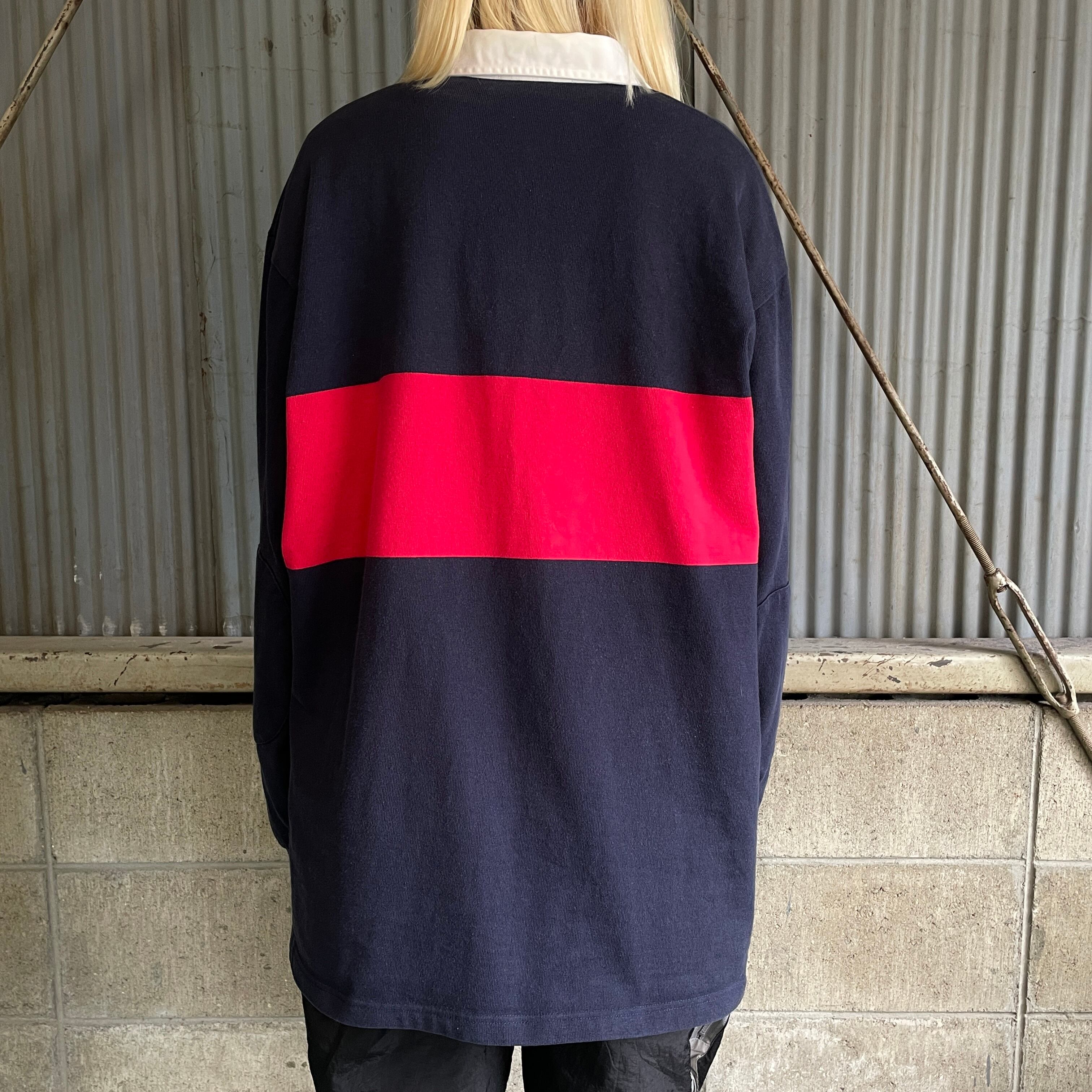 ポロバイラルフローレン　ビンテージ　ラガーシャツ　L　ボーダー　ネイビー ポロバイラルフローレン ボーダー 長袖 ラガーシャツ メンズXL