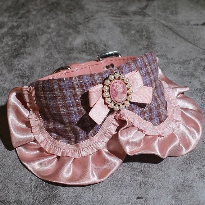 チェック柄カメオモチーフスカーフ&リード 00212