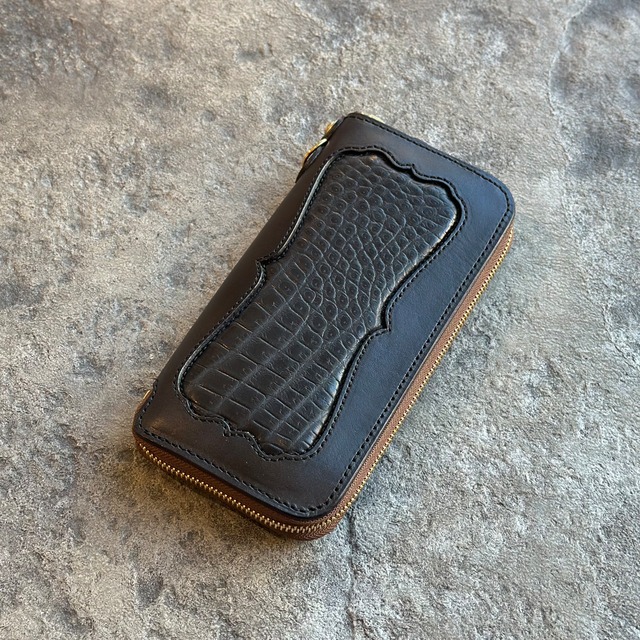 【限定商品】ウォレット ラウンドジップ インレイ クロコダイル(ブラック)