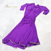 社交ダンス 衣装 ジャンティ gentil ラテン ドレス ワンピース 紫 無地 伸縮 日本製 ストレッチ パーティドレス 発表会 デモ リメイク パープル系 大人っぽい 踊りやすい スタイリッシュ ダンスウェア