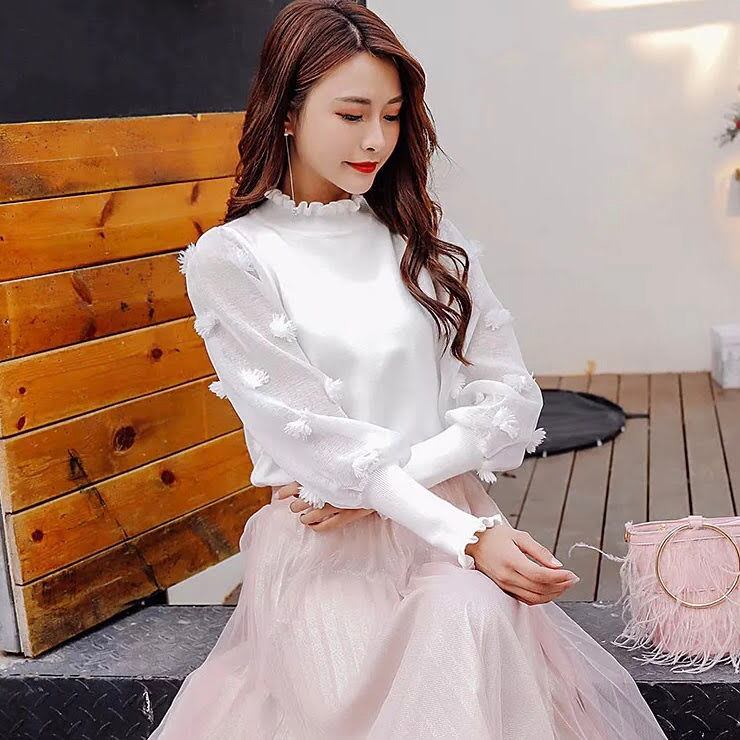 3Dぽんぽんニットトップス 異素材ニット 全4色 | LILIANA