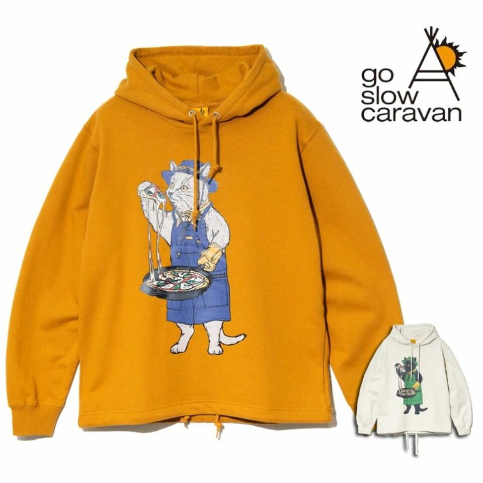 goslowcaravan スキレットピザ 猫スウェットパーカー(2カラー)