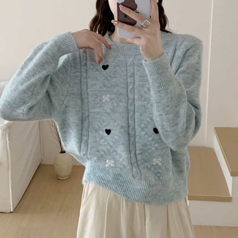 【tops】ハート柄ニットトップス Q7150