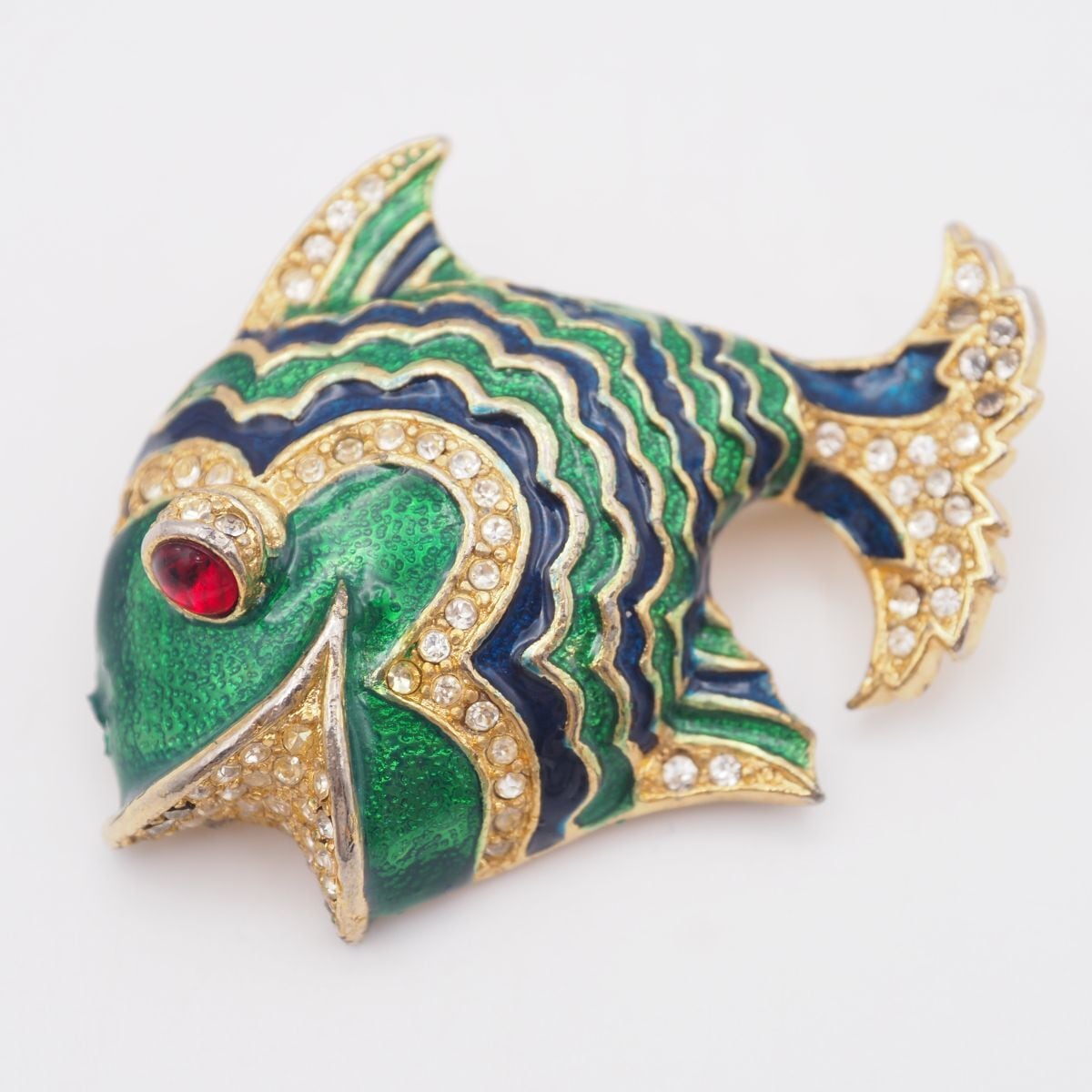 Givenchy ブローチ フィッシュモチーフ 金魚 シルバー グリーン H257 ブローチ 魚 フィッシュ グリーンエナメル ラインストーン
