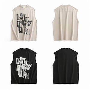 Distressed letter sleeveless tee 1480