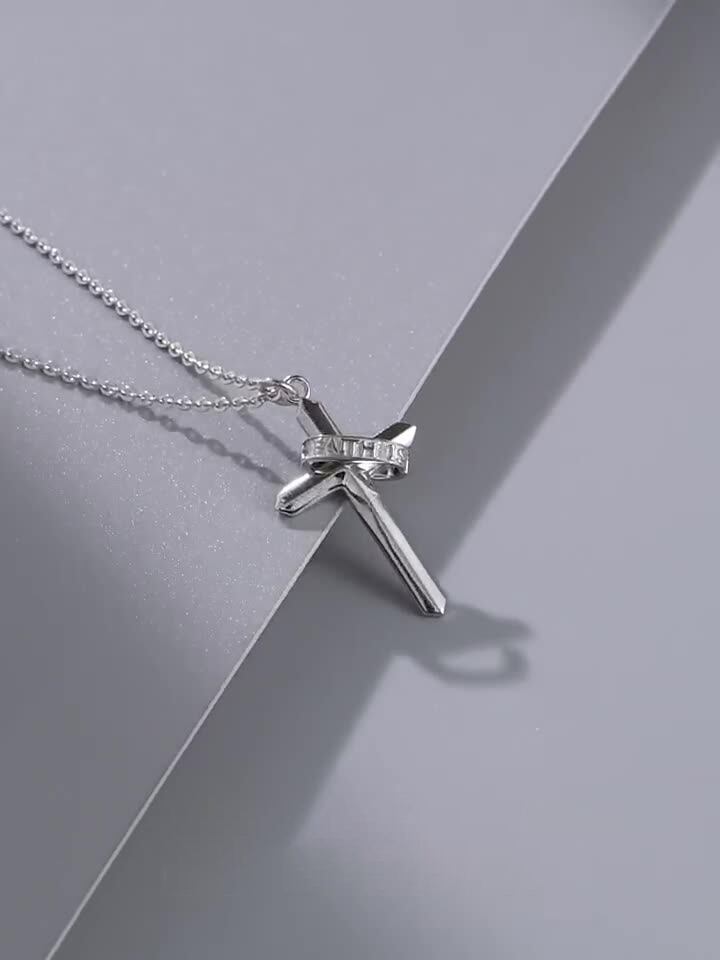 Faith刻印 クロスネックレス メンズ S925 シルバー お守り シンプル