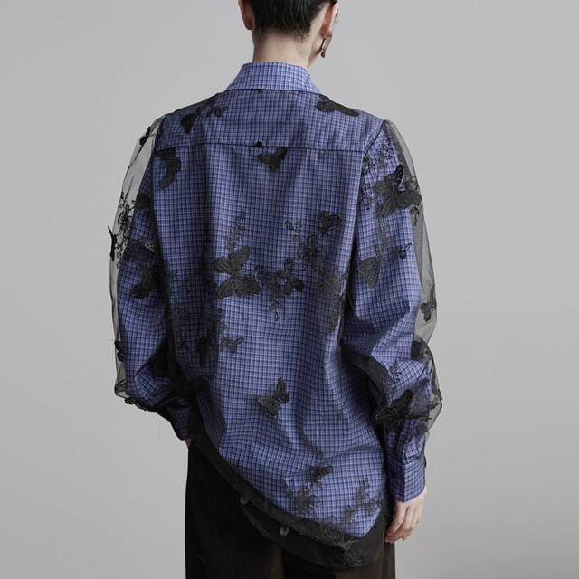 Butterfly motif lace layered design shirt C1042