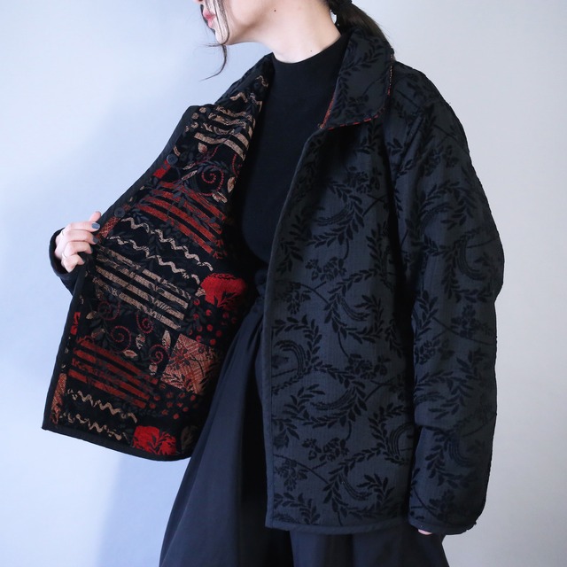 "reversible" geometry and reef motif pattern chenille weave jacket