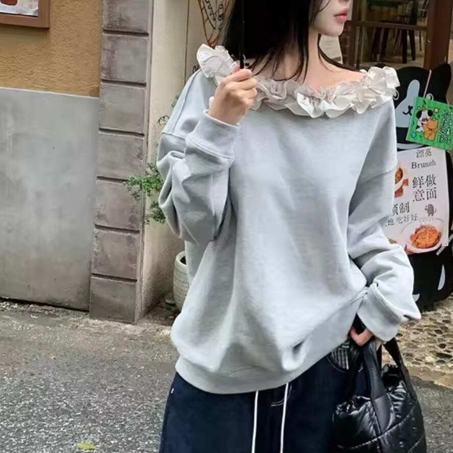 frill shoulder sweat tops