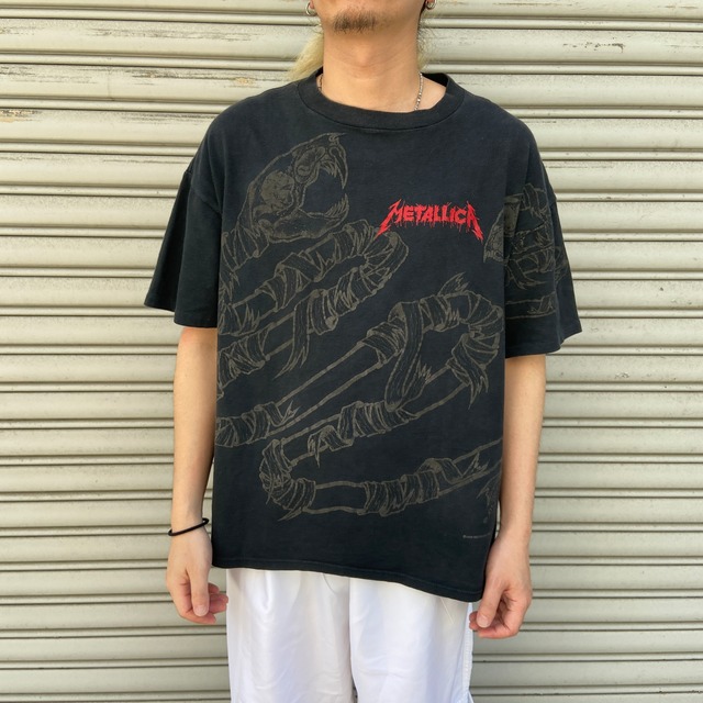 90s メタリカ バンドTシャツ 総柄 USA製 XL パスヘッド 黒 大判