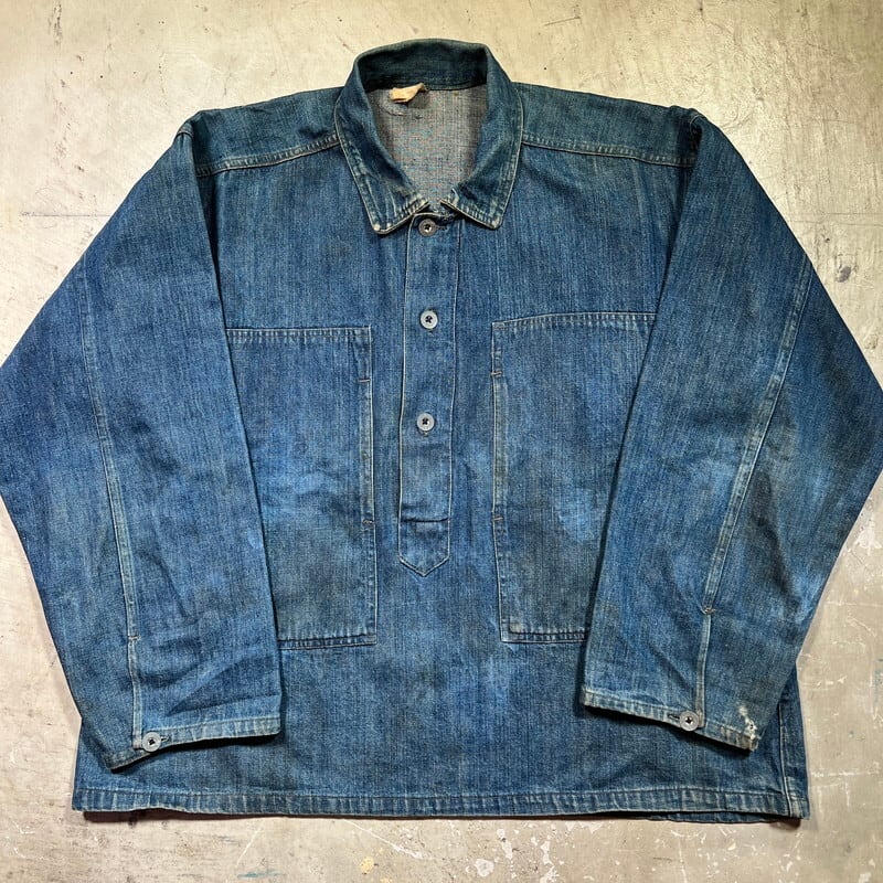 SPECIAL!! 20's~ U.S.ARMY DENIM PULLOVER JACKET デニムプルオーバージャケット グレーステッチ レア!  WW II以前 メタルボタン オンブック L相当 希少 ヴィンテージ BA-2038 RM2457H | agito vintage powered  