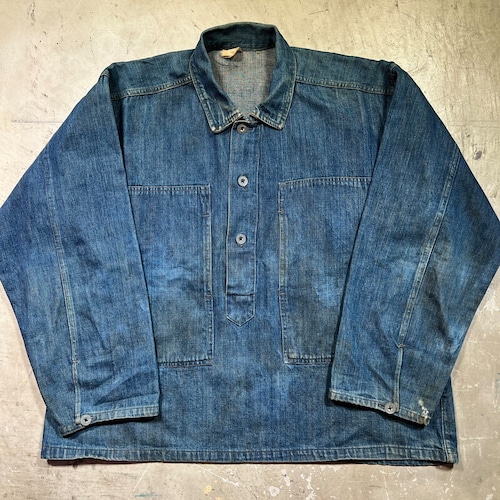 SPECIAL!! 20's~ U.S.ARMY DENIM PULLOVER JACKET デニムプルオーバージャケット グレーステッチ レア! WW II以前 メタルボタン オンブック L相当 希少 ヴィンテージ BA-2038 RM2457H