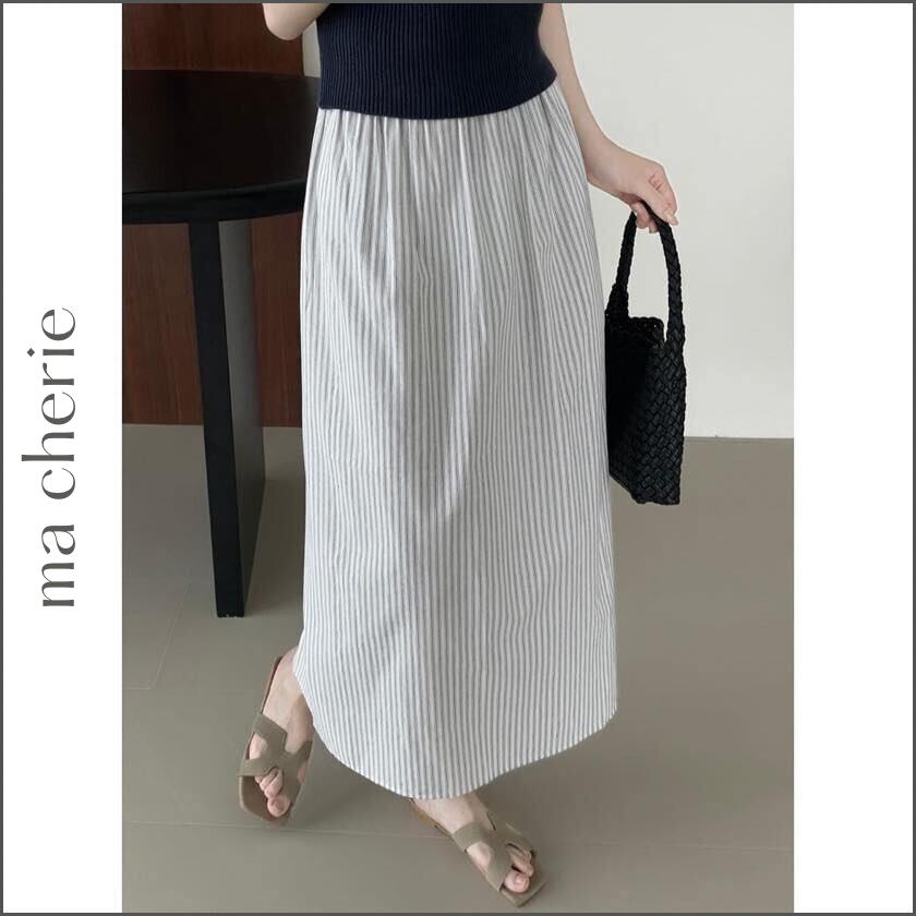 back slit striped long skirt m0082