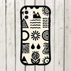 受注生産 iPhoneケース 白黒の目と太陽の民芸記号柄｜記号モチーフ FMSY068B