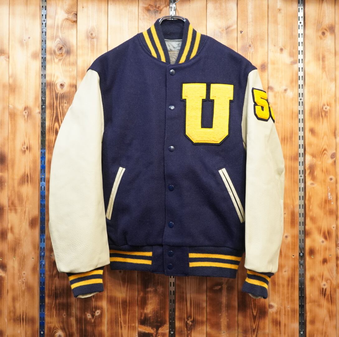 80s90s golden bear usa製 袖レザー スタジャン S/バーシティ 