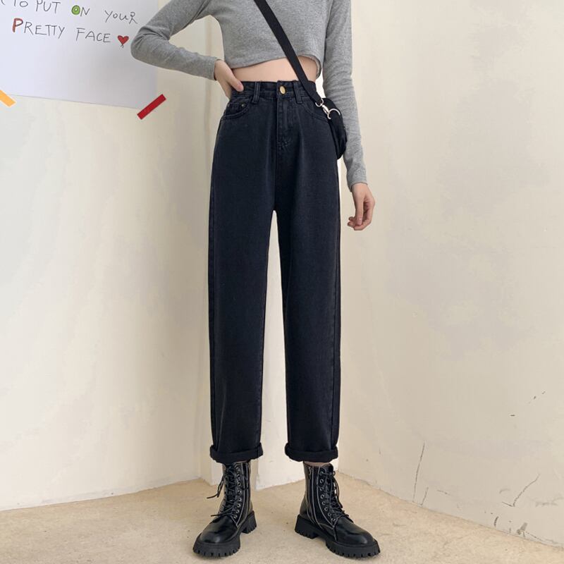 ハイウェストウェストスリムブラックパンツ オータムウィンタージーンズ レディース 秋物 冬物 試着室34483842203