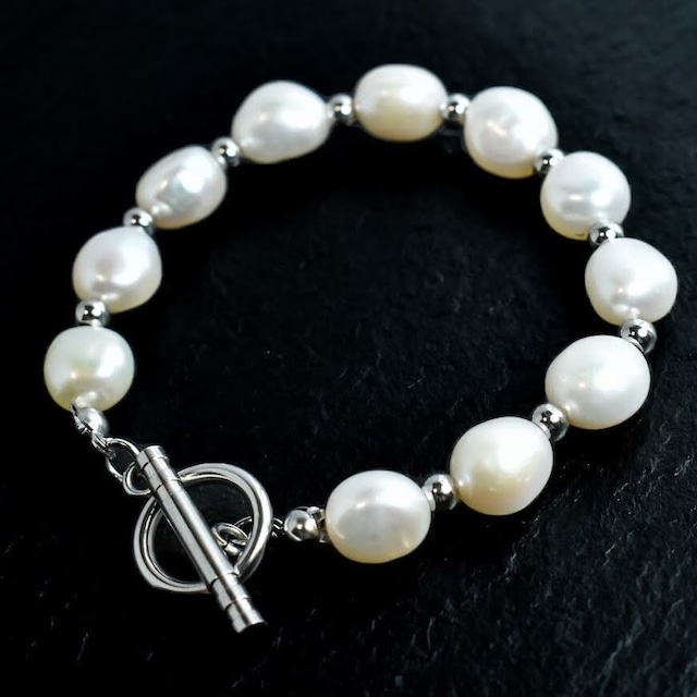 Big natural freshwater pearl mix bracelet silver