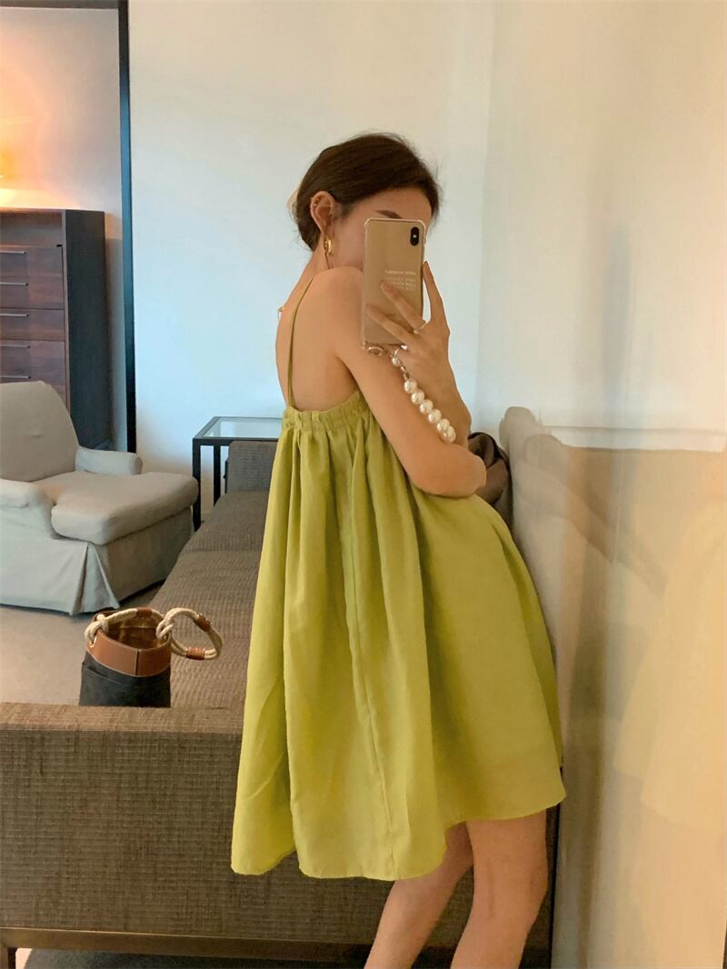 ドレス グリーンショートスカート サマースタイル 夏物 ブラックストロベリース60080771672