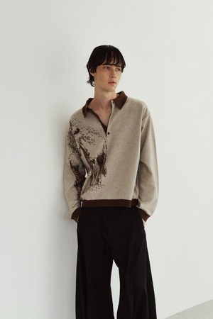 Reversible Jacquard Polo Knit / BROWN