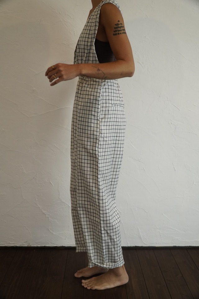 Handloom Cotton Check Jumpsuit (一点もの)