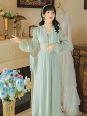 【0116】Front Button V-neck Long Sleeve Dress