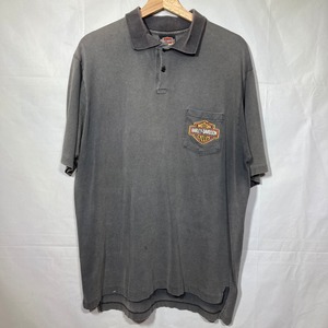 90s Harley-Davidson McDANIEL’S 半袖 ポロシャツ T-Shirt ヴィンテージ ハーレー フェードグレー XLサイズ スミ黒 バイカー 半袖 古着 ポケT