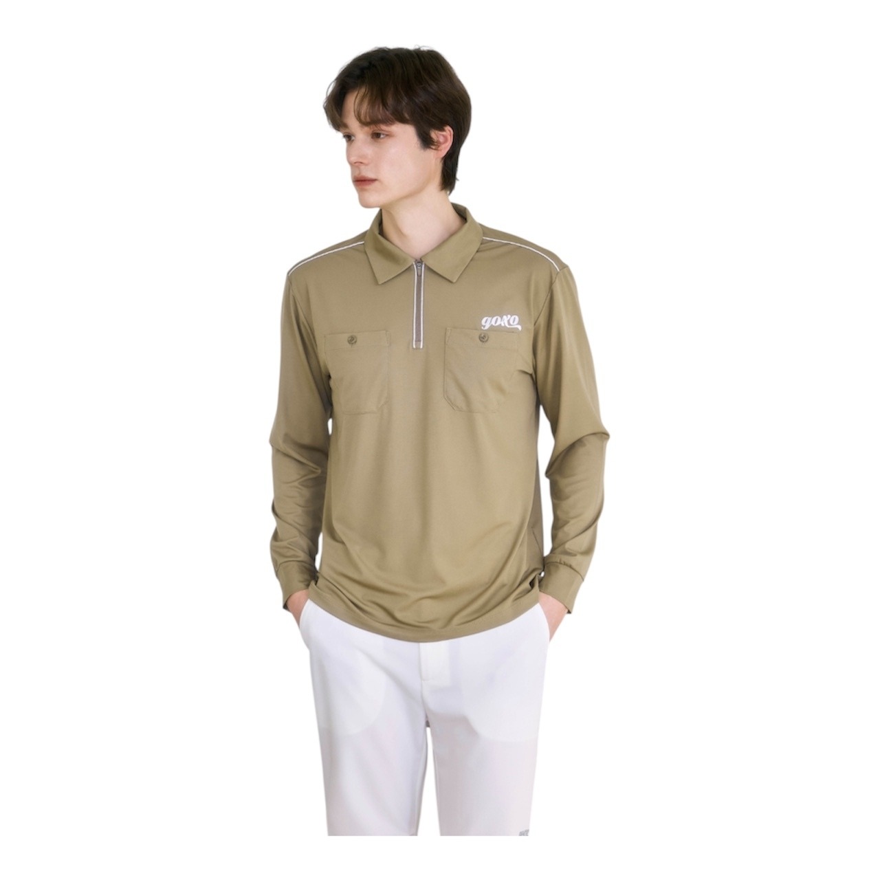GOXO ゴーエックスオー ロゴツーポケットカラーロングスリーブ ベージュ