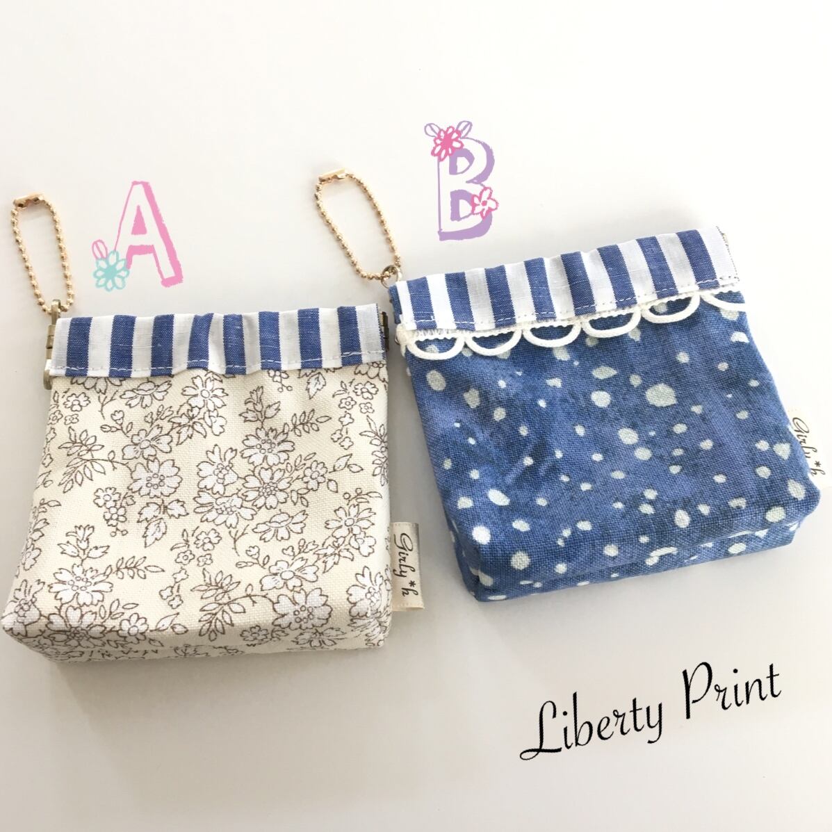 ブルー系libertyのバネ口ポーチ Girly H ブルー系libertyのバネ口ポーチ Girly H