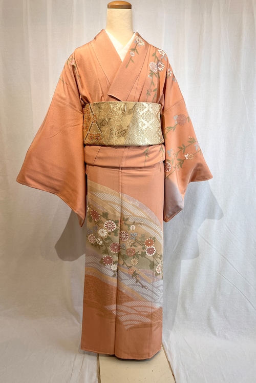 2296 高身長 草花紋様 訪問着 袷単品 Houmongi (lined kimono)