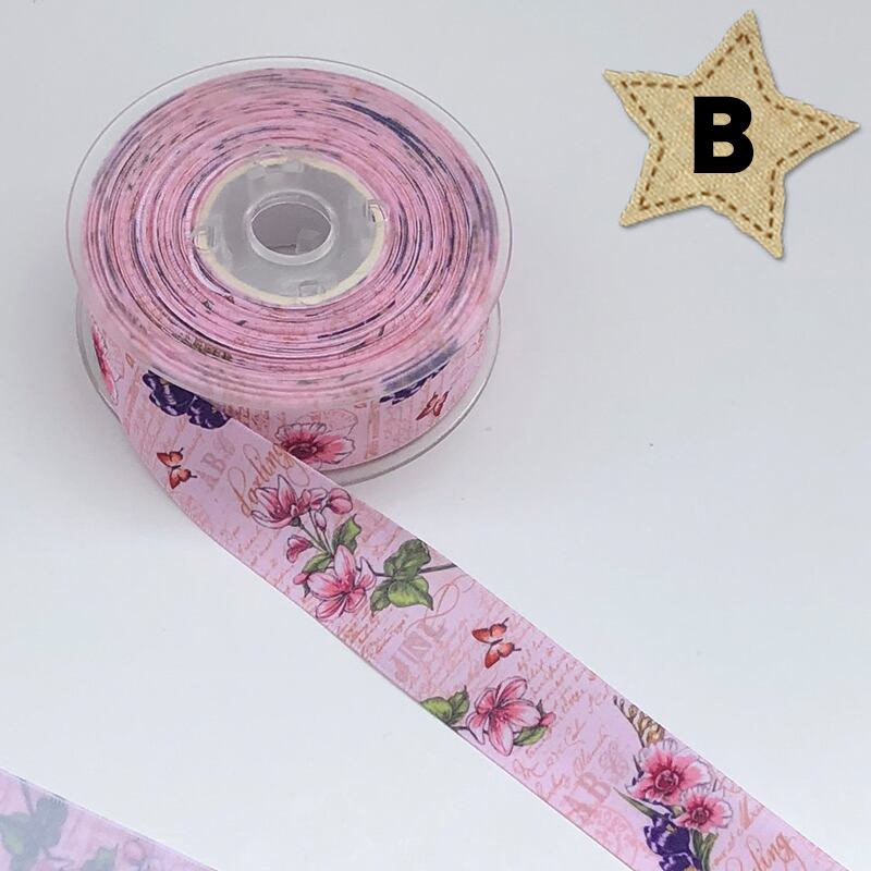 25mm幅 1m】お花 花柄 英字 プリント サテンリボン | リボンと