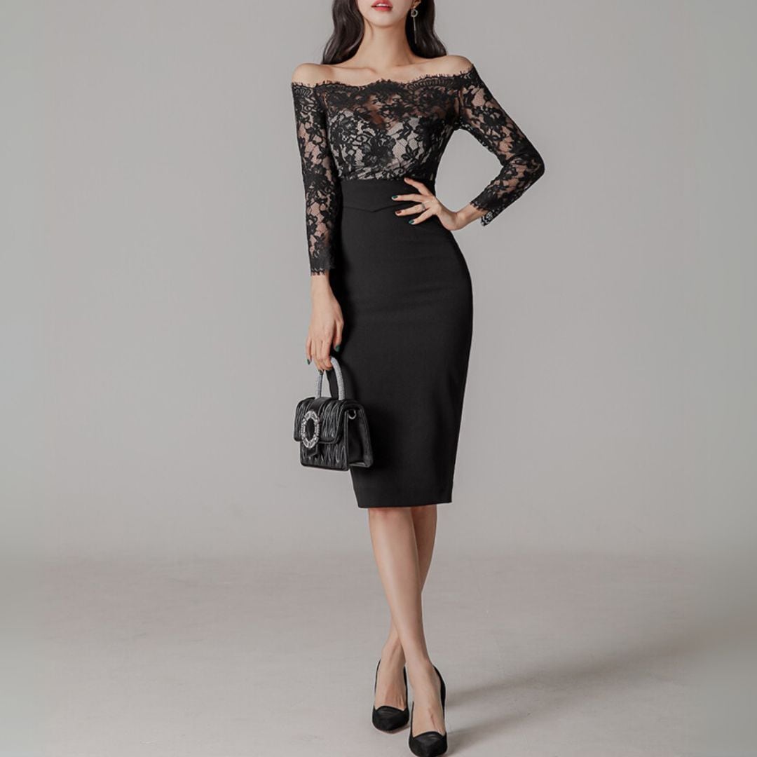 Lace Splicing Slim Fit Bottling Skirt(2color)  V131