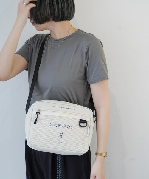 KANGOL (カンゴール) メッシュ ポケット ワイドショルダーバッグ ホワイト KGSA-BG00261