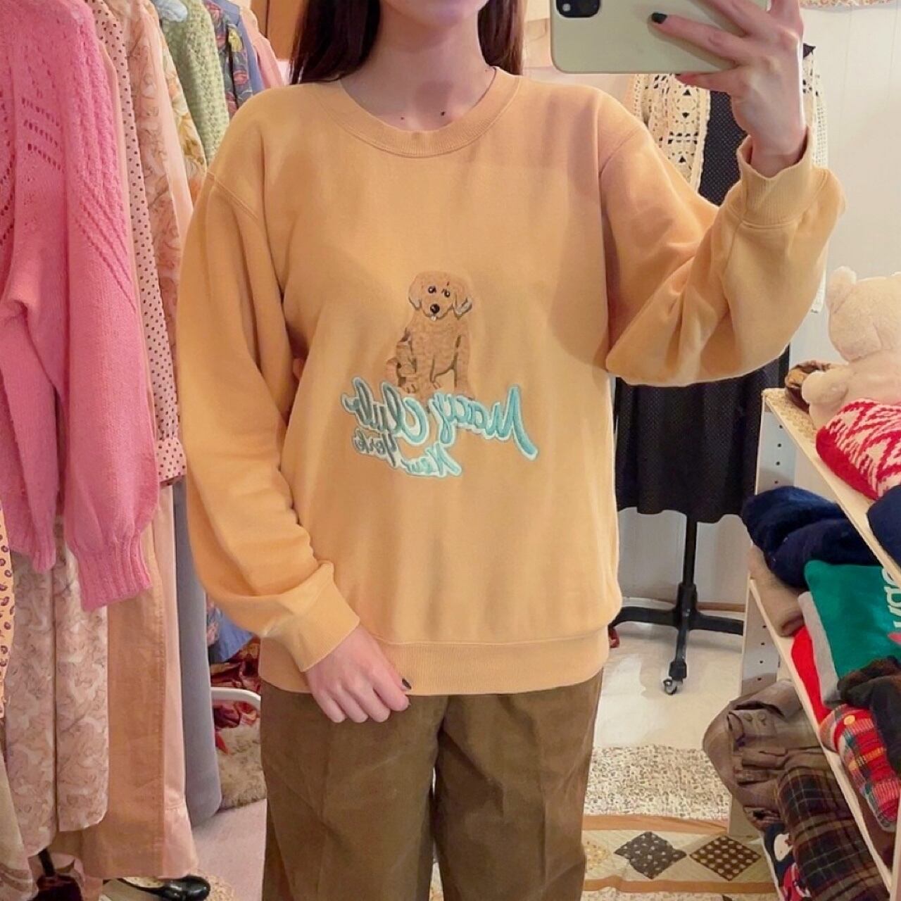 dog embroidery orange sweat