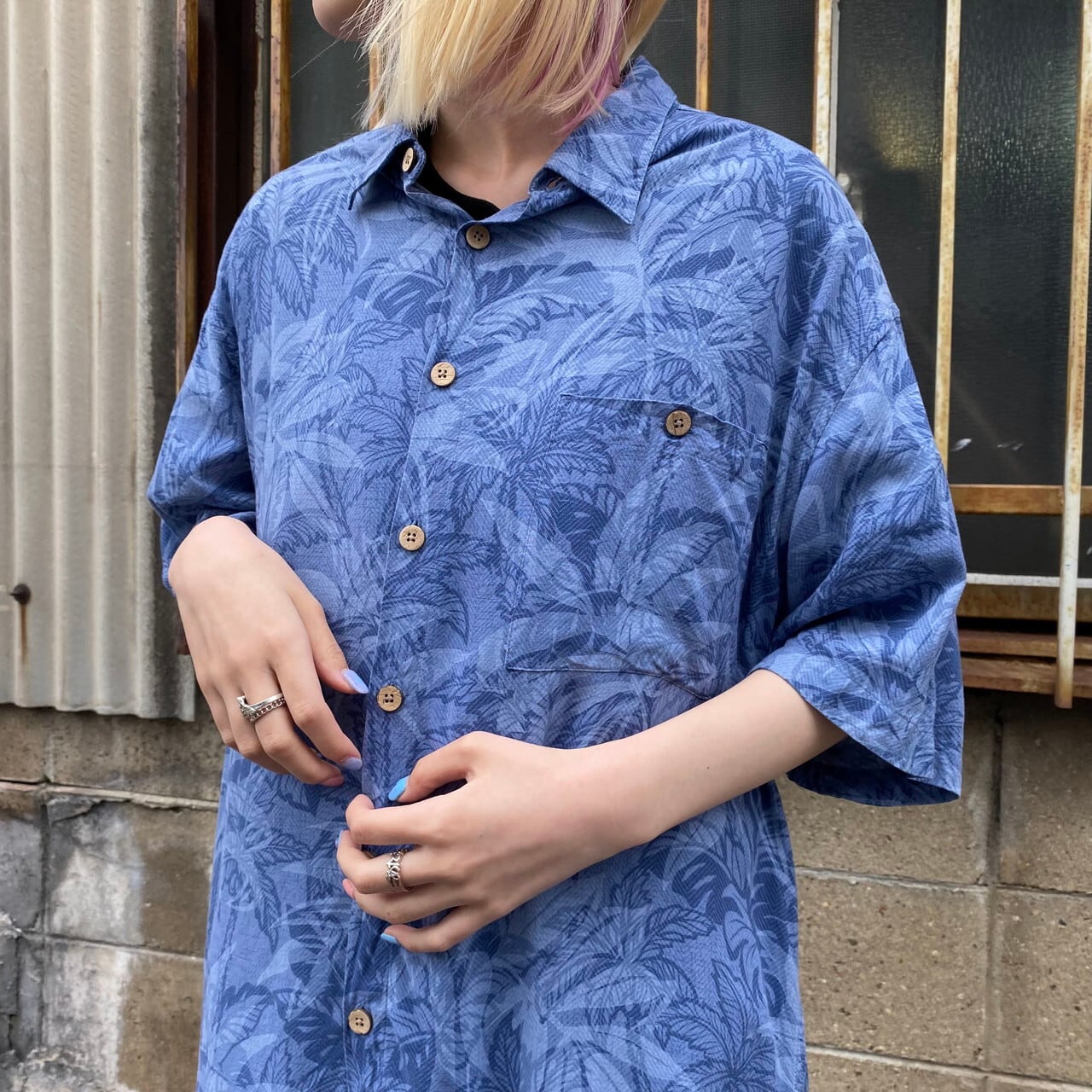 00S 半袖　柄シャツ　アロハ　レーヨン　メンズ2XL 　個性派