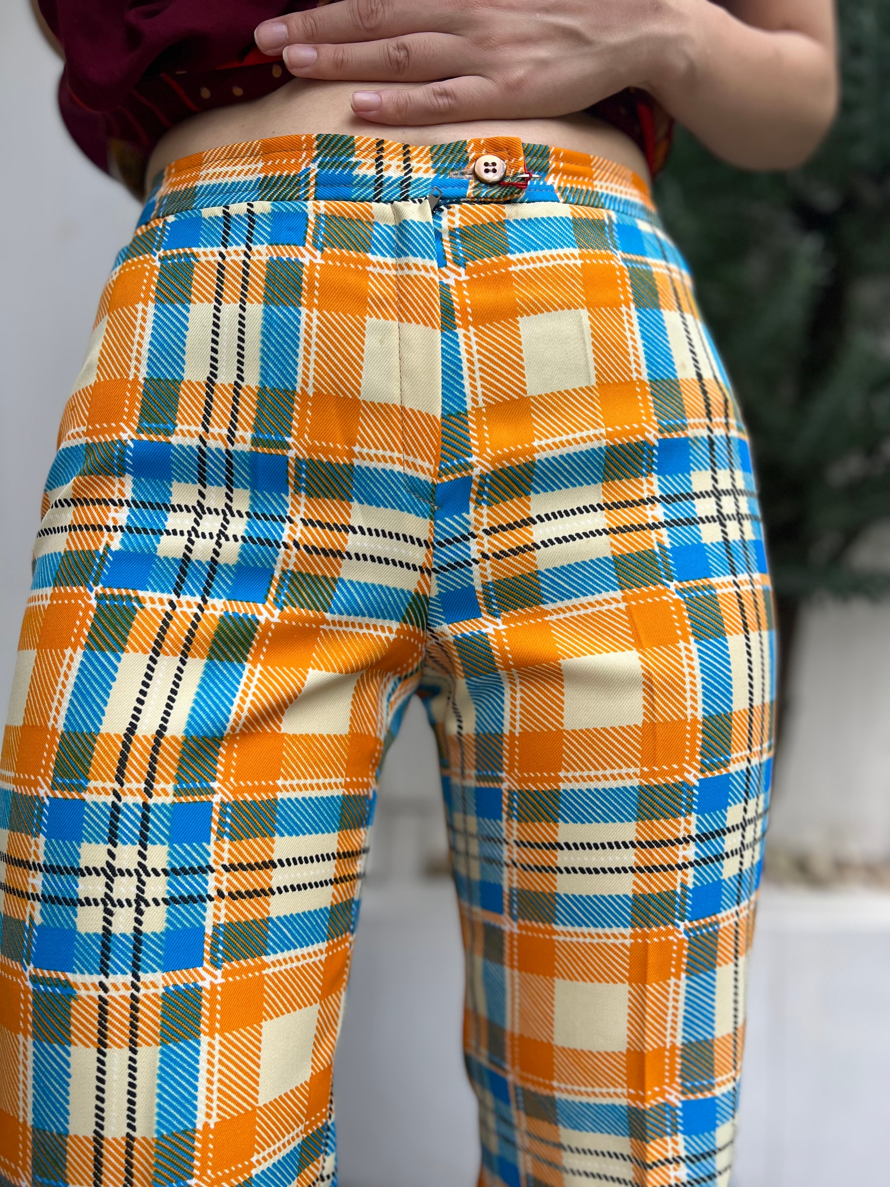 70s vintage check poly pants ポリパンツ Dead stock ITALY 70s palid pants ( デッドストック 未使用