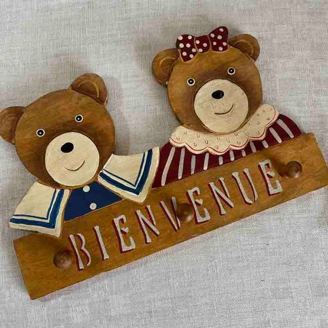 ウォールハンガー　子供用コート掛け　テディーベア　ブルターニュベア　Bienvenue　12oted6